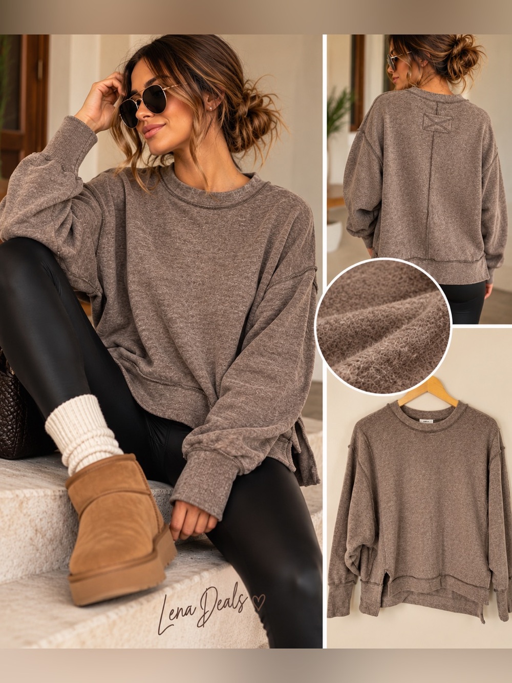 Brushed Melange Hacci Oversized Exposed Seam Sweater Mocha